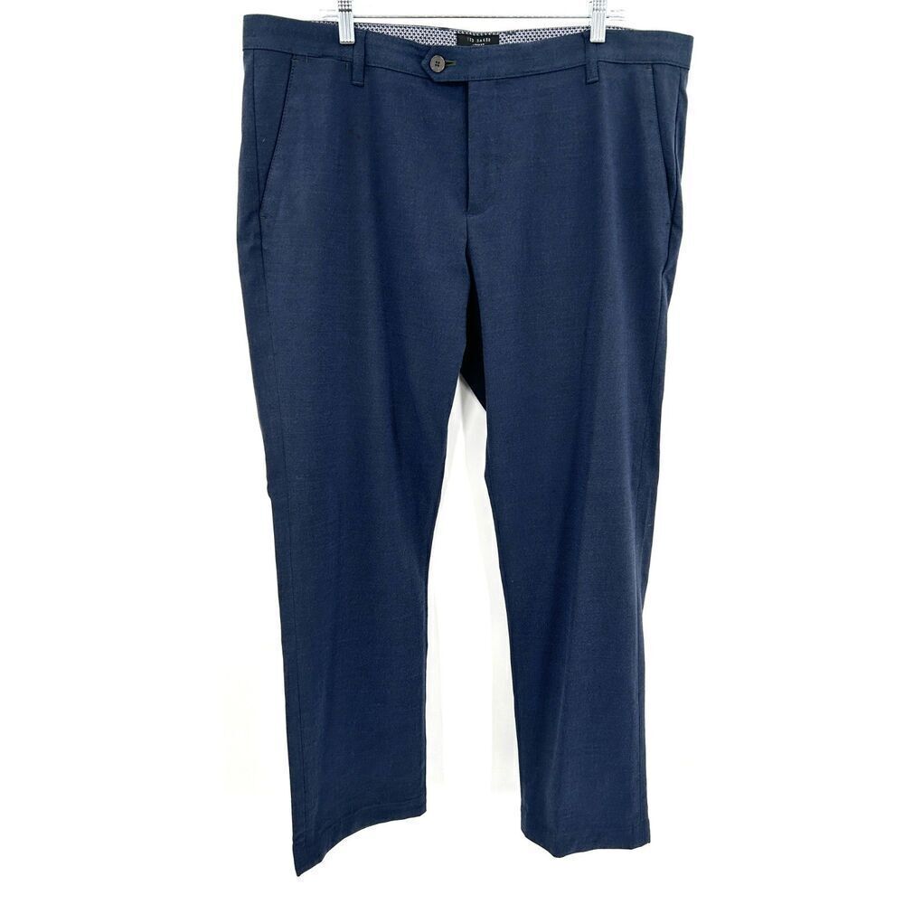 TED BAKER Men's Navy Blue Straight Leg Flat Front Trouser Dress Pants Size 40